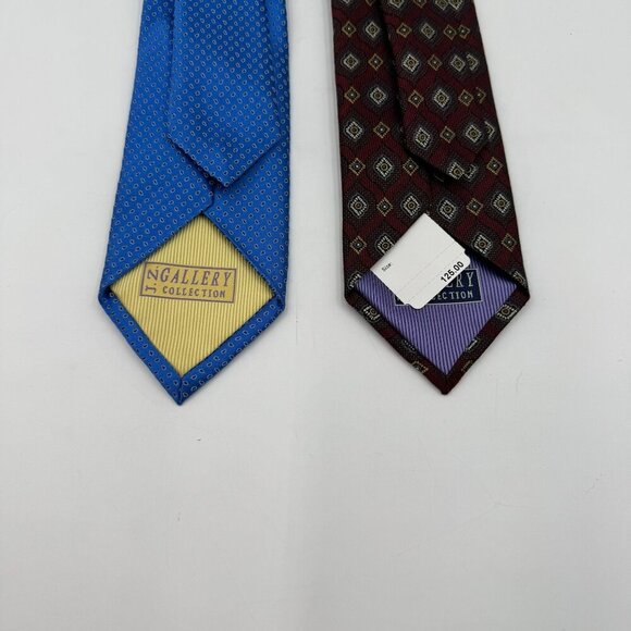 J.Z. Gallery Collection Luxury 100% Silk Ties Bundle Blue & Burgundy Geometric D - Picture 4 of 7